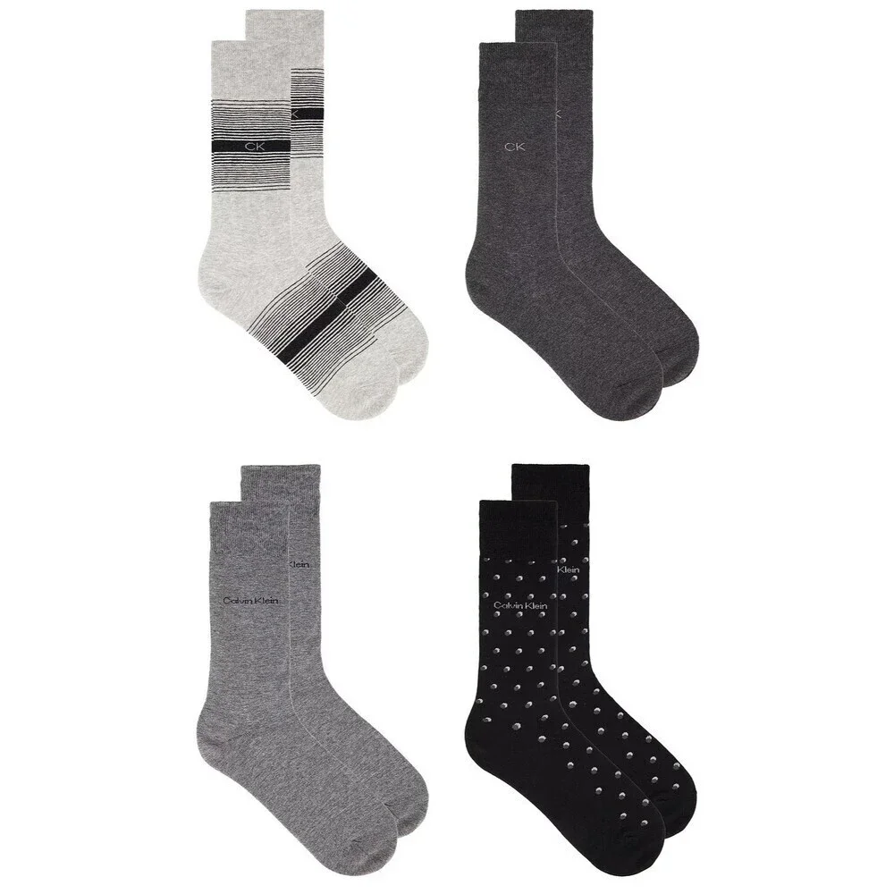 CALVIN KLEIN Crew Dress Socks Mens 4-Pack Gray Black Cotton Blend Logo